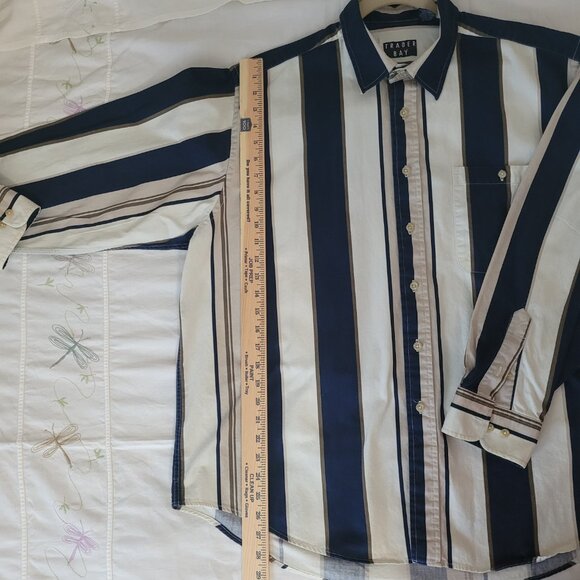 Navy Blue Striped Mens Long Sleeve Trader Bay Shirt Size XL - Picture 11 of 14